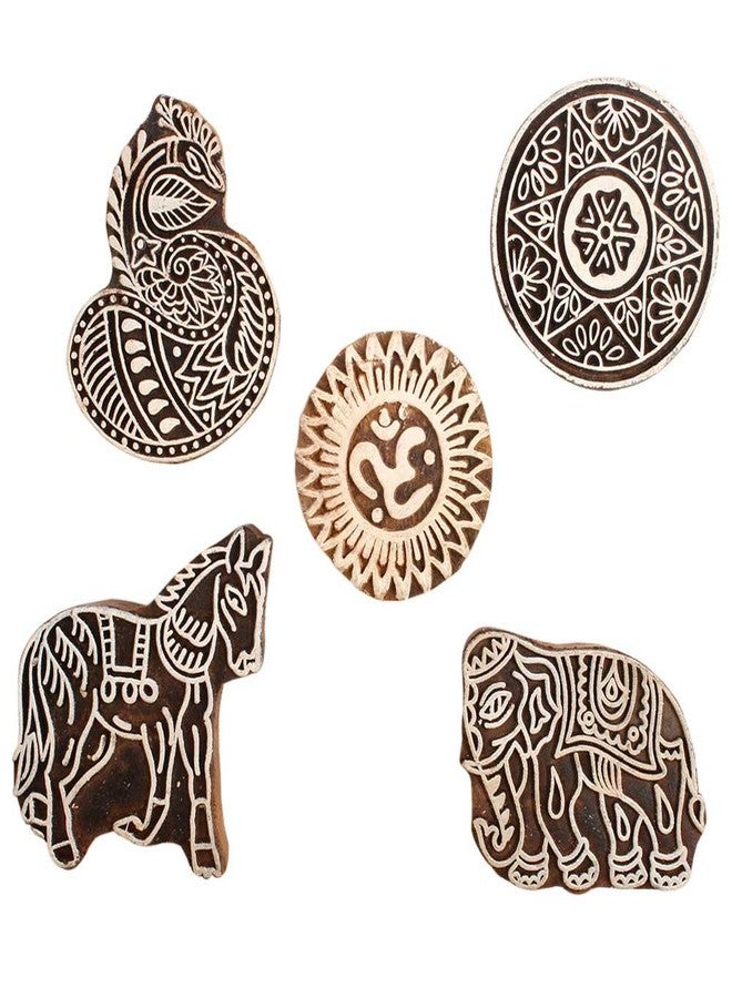 Indian-Shelf Handmade Vocalforlocal Set of 5 New Mix Wooden Printing Block (6.98 cm, Brown) - Image 1
